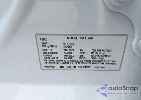 2022 Tesla Model Y Long Range Dual Motor All-Wheel Drive из США, поврежденный, VIN 7SAYGDEE9NF494901